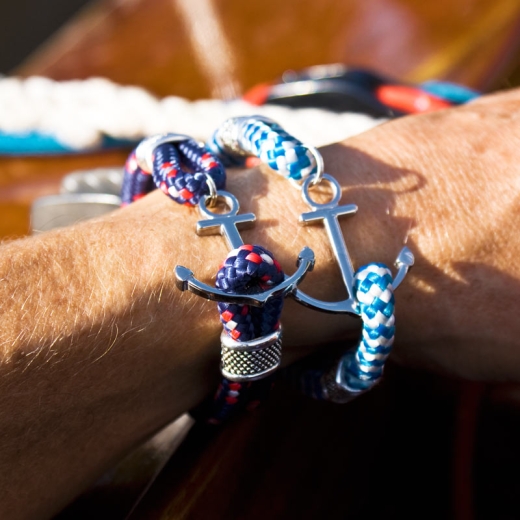 Tornado - Hand-rigged sailing rope , marine rope strap, 6 mm, blue, red , white- Hand spliced bracelet made of sailing rope / boat cord