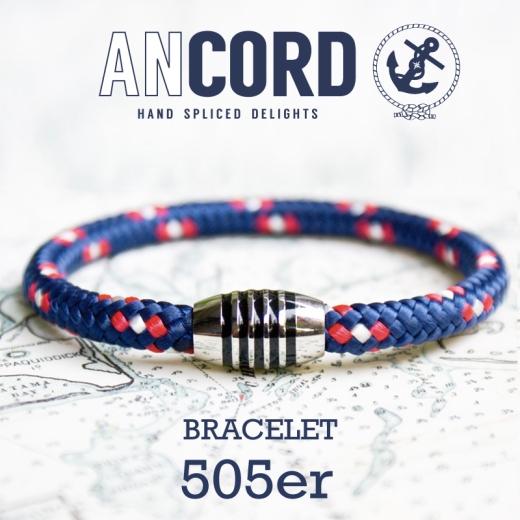 505er - Hand spliced bracelet made of sailing rope / boat cord - 6 mm, navy-blue,  red,  white