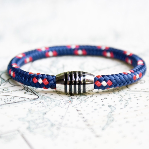 505er - Hand spliced bracelet made of sailing rope / boat cord - 6 mm, navy-blue,  red,  white