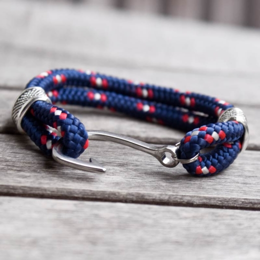 Tornado - Handgetakeltes Armband aus Segeltau / Schiffstauwerk, 6 mm, blau / rot / weiß