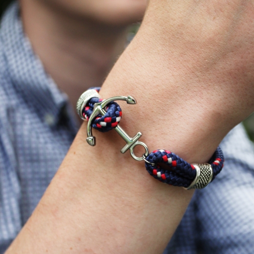 Tornado - Handgetakeltes Armband aus Segeltau / Schiffstauwerk, 6 mm, blau / rot / weiß