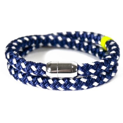 Artikelname Rassmus- Handgetakeltes Armband aus Segeltau / Schiffstauwerk, marine-blau / neon-gelb