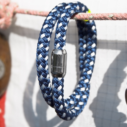 Pamir - Hand-rigged sailing rope/ marine cord bracelet, 8 mm, navi-blue / orange, Double